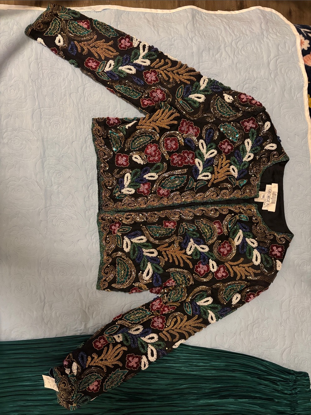I Magnin George F Couture Beaded Floral Jacket with Maxi Skirt